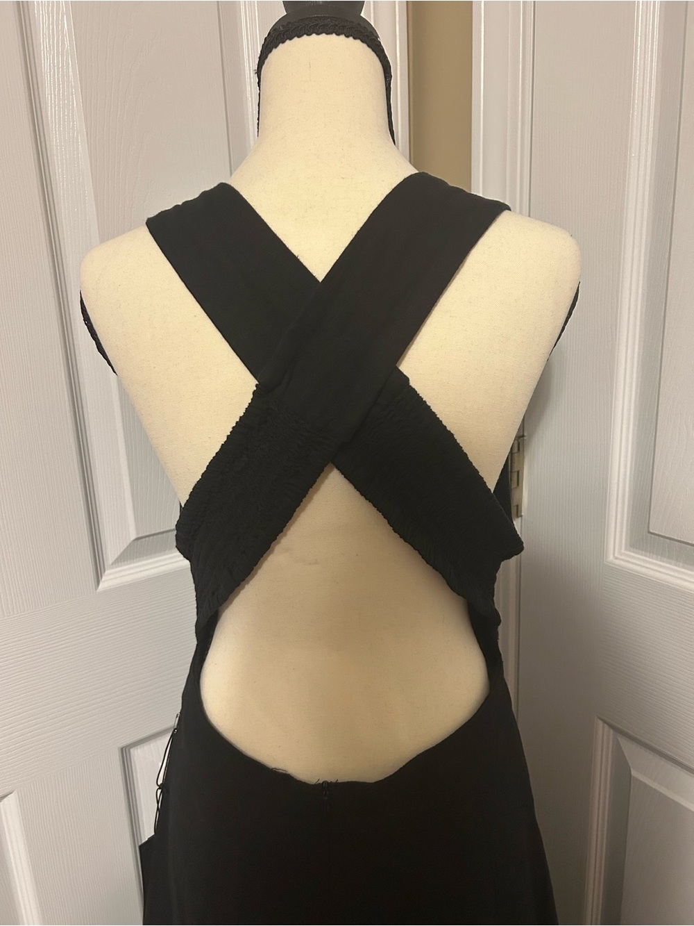 NWT Rachel Zoe Linen Blend Black Criss Cross Back Maxi Dress Sz 8 - Picture 6 of 12